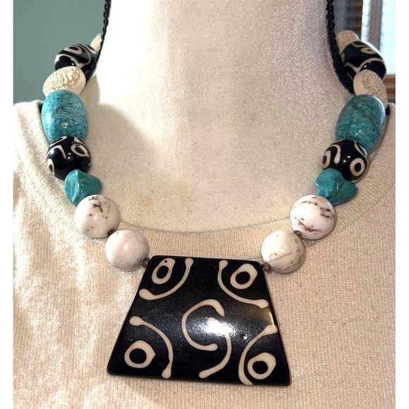 Artisan Wood & Ceramic Bead Necklace -- 18" - Picture 1 of 10